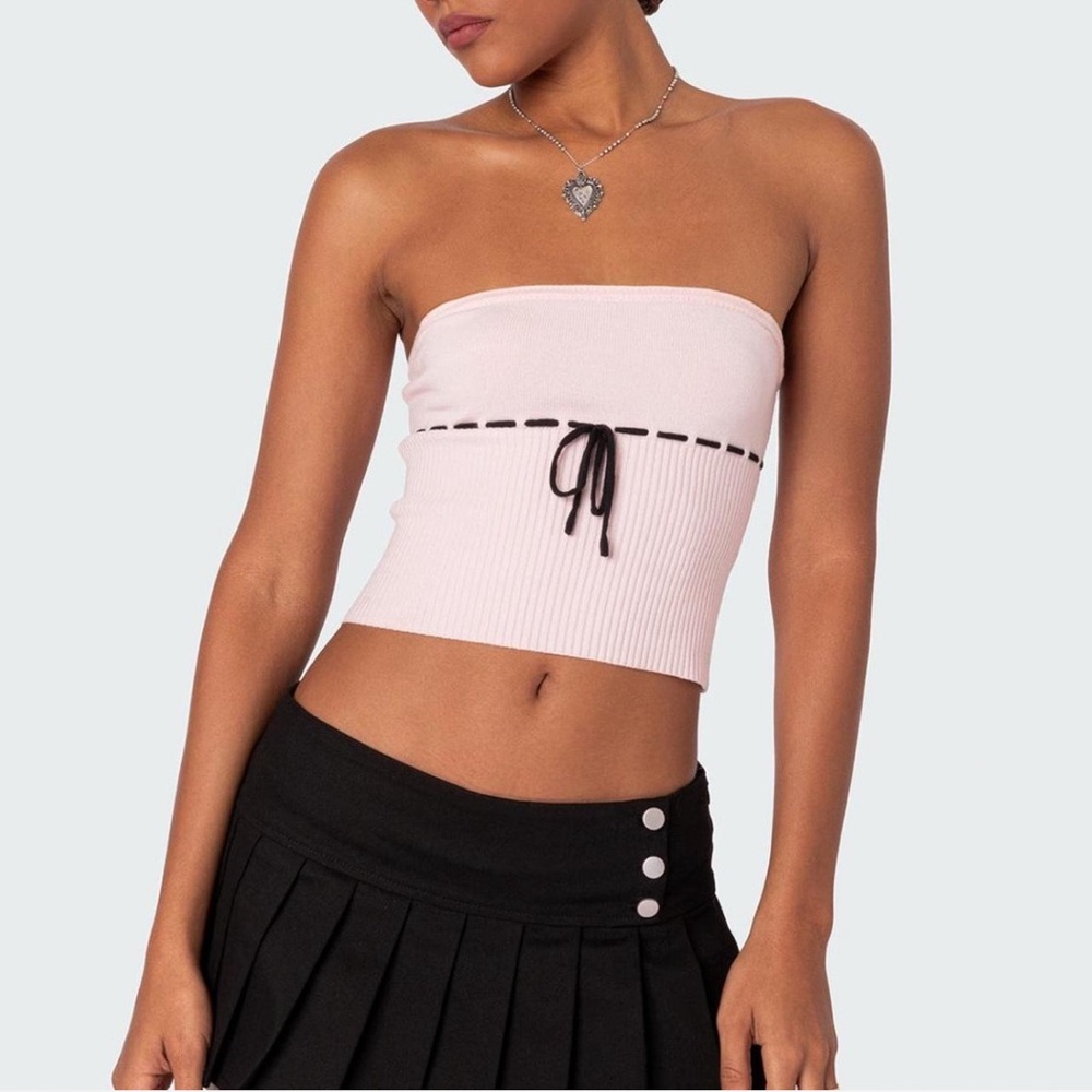 Edikted Elsie knitted tube top pink size